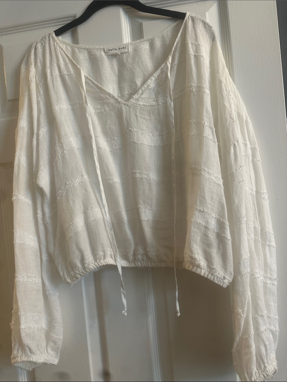 Bella Dahl White Textured V-Neck Peasant Top